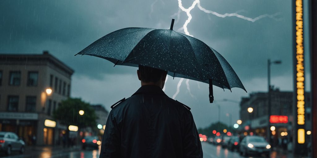 Business protected by umbrella during a crisis storm.