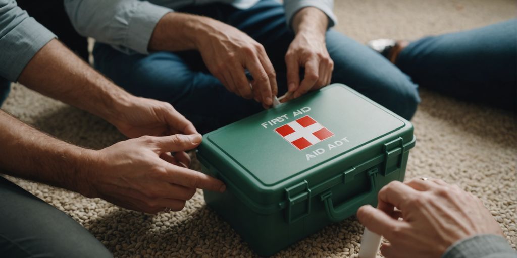 Family using first aid kit at home