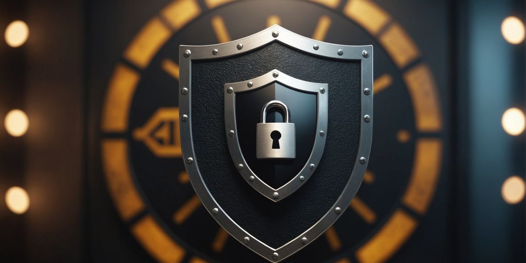 Shield icon with lock symbol on digital background