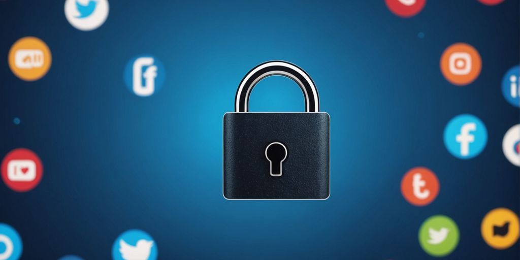 Lock icon with social media logos on blue background