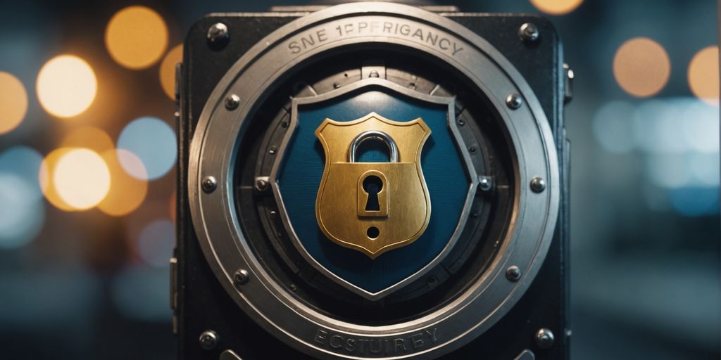 Shield and lock icon for security tips